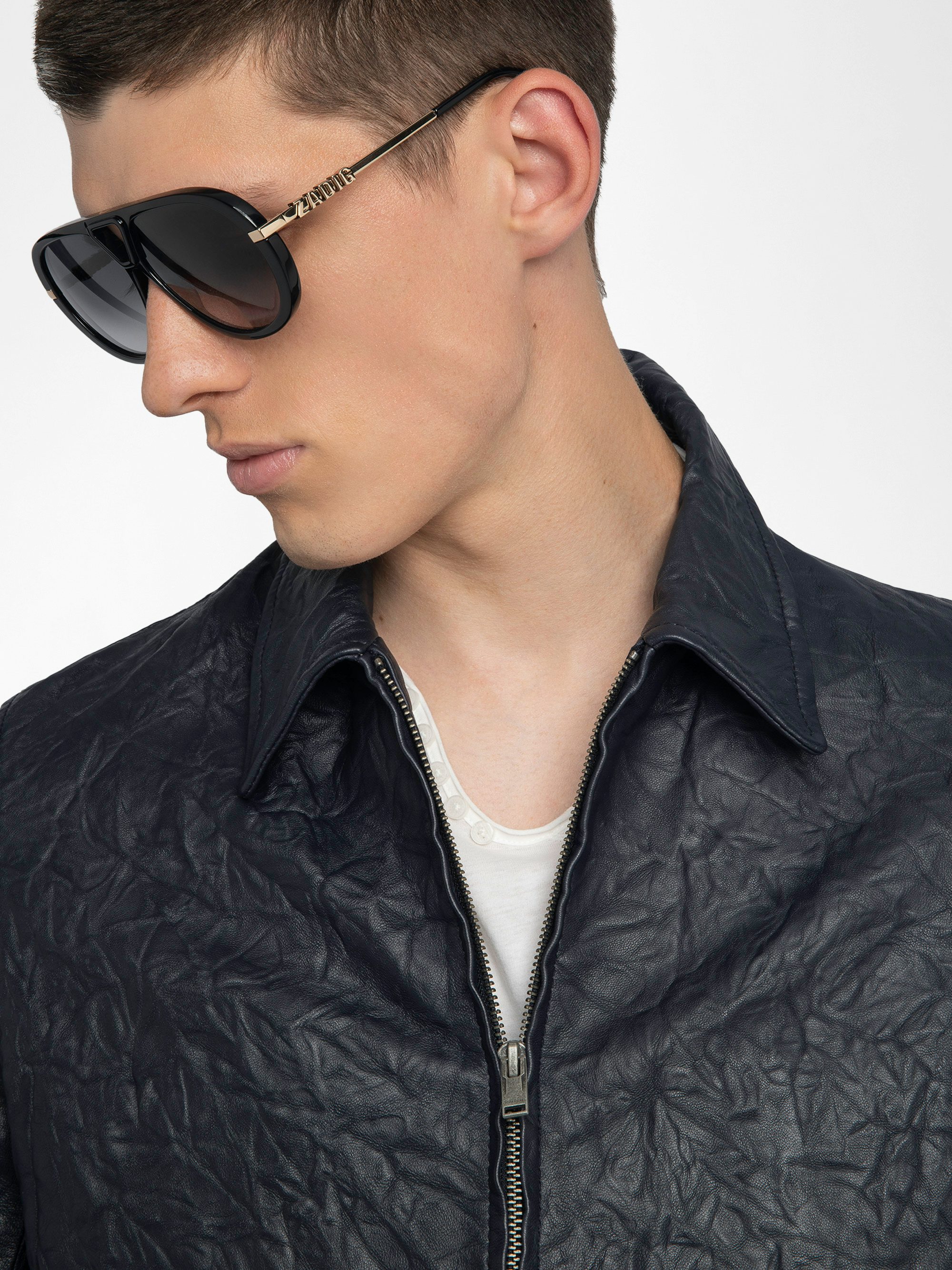 Loumy Leather Jacket - Clean crinkled leather jacket with zip fastening, piped pockets and embossed wings signature on back.